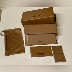 Burberry Camel Brown Leather Eyeglasses Case with Complete Set of Accessories